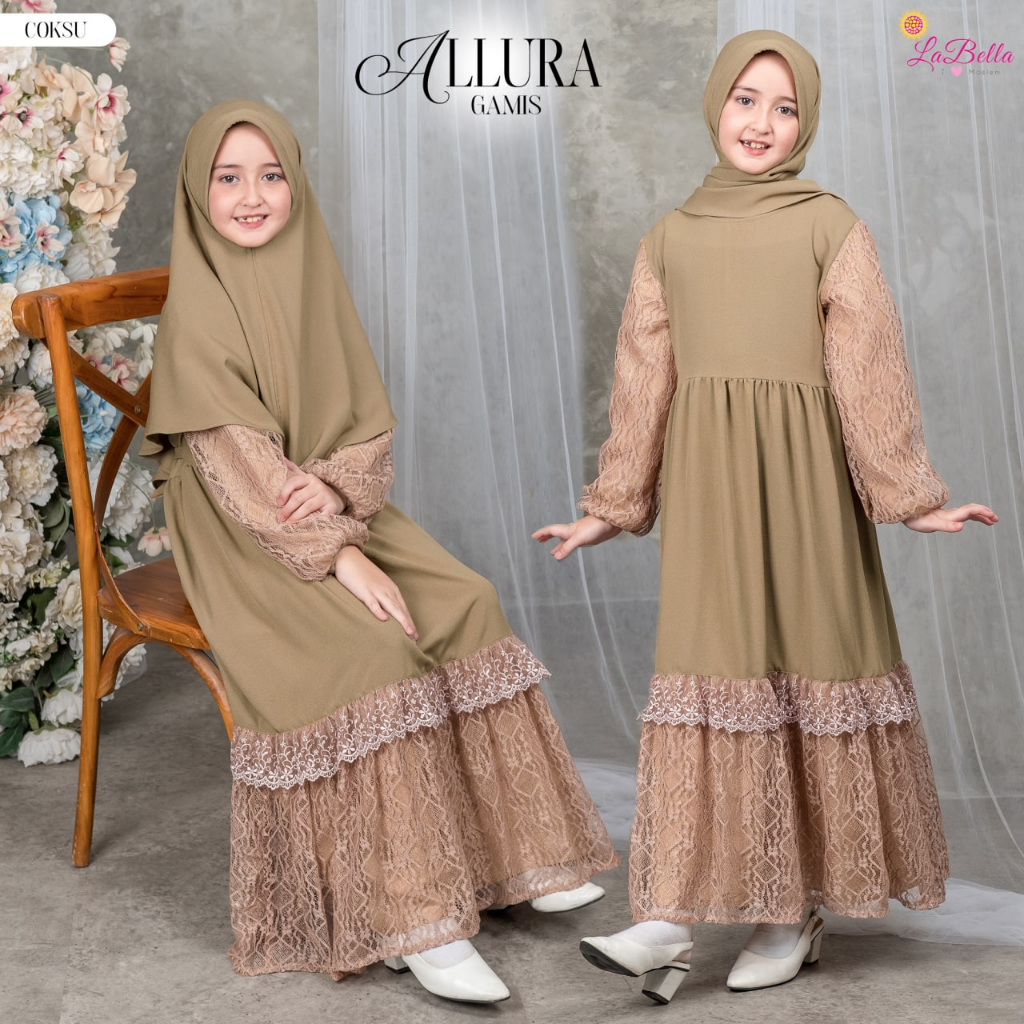 BAYAR DITEMPAT Labella Gamis Anak Allura/Gamis Anak Brokat/Gamis Anak Kombinasi/Gamis anak Kekinian
