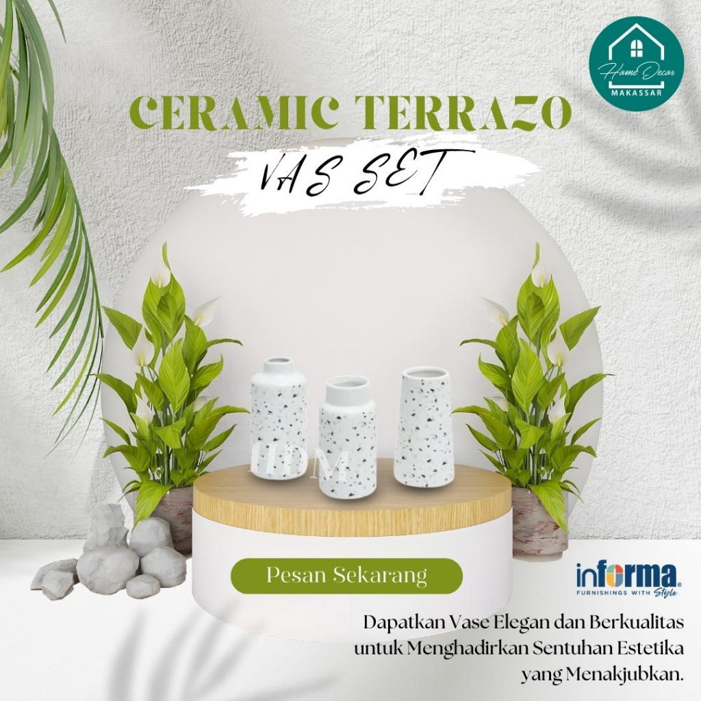 Informa Vas Bunga Set Terrazo Vas Bunga Keramik Putih Aesthetic Di Makassar