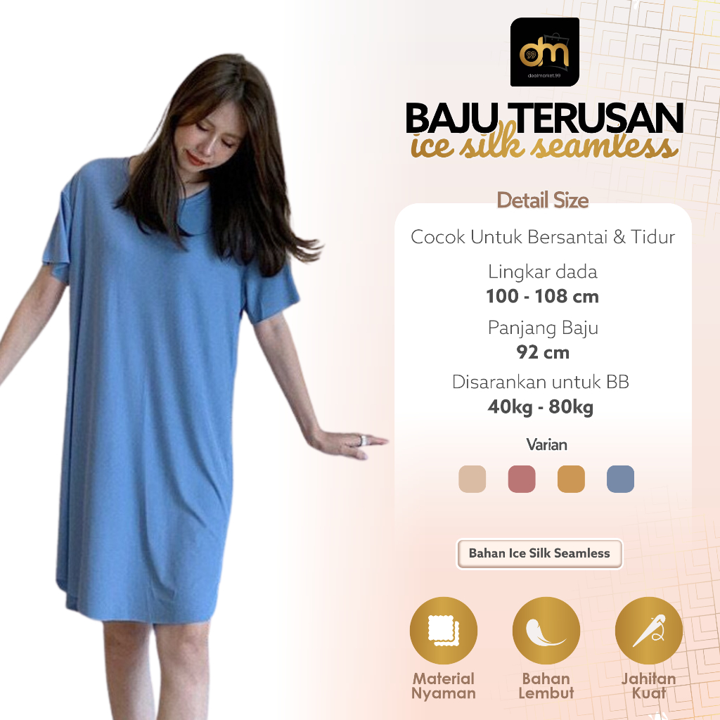 Baju Terusan Ice Silk Seamless Home Dress Daily Wear Dress Simple Premium Hamil Busui Friendly