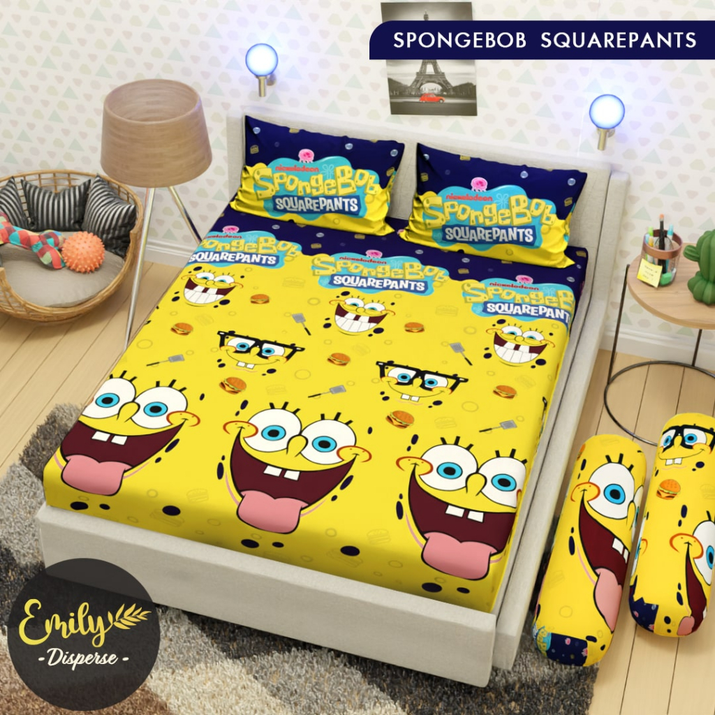 SPREI KARAKTER ANAK MURAH MOTIF SPONGEBOB 120 160 180 200 !!! TOP 1 TERLARIS