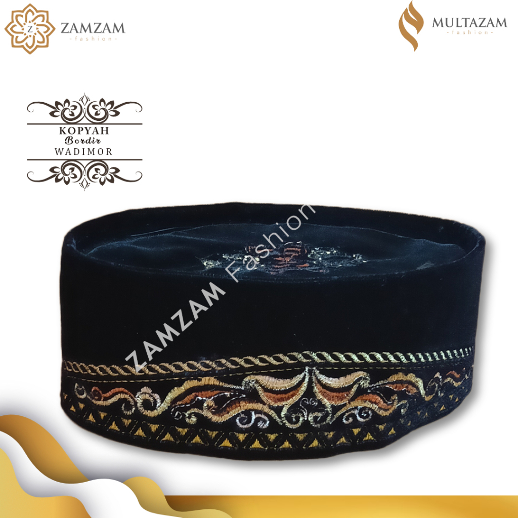 WADIMOR Songkok / Peci Hitam BORDIR Songkok WADIMOR BORDIR AC Original Tinggi 9 Peci Sholat Pria Dew