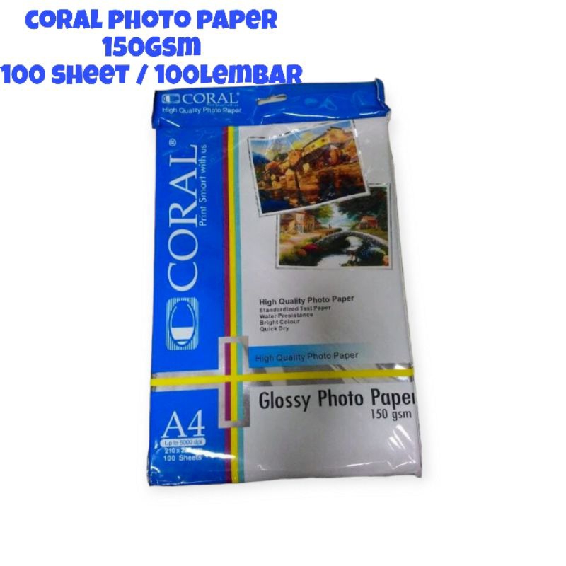 CORAL PHOTO PAPER GLOSSY 150G / 100Lembar / KERTAS FOTO CORAL 100Lembar