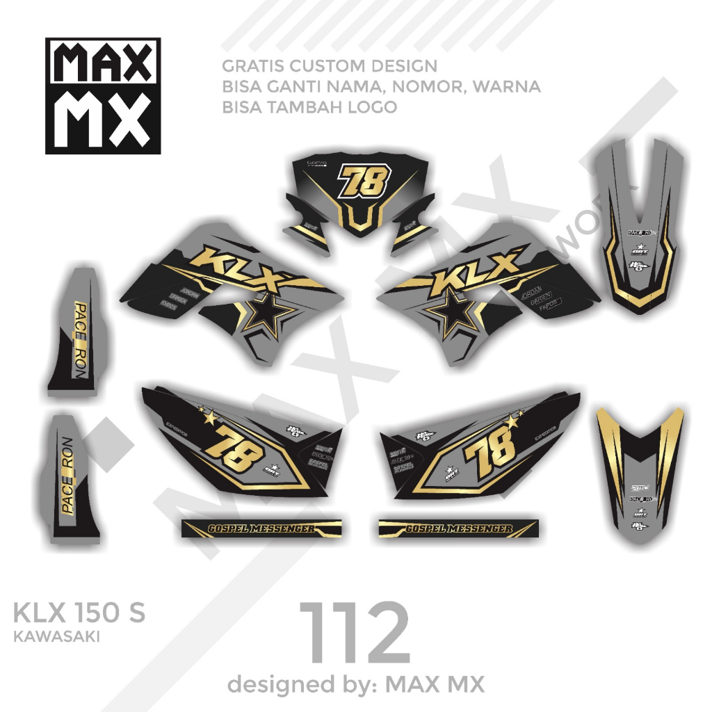 Stiker sticker decal motor klx 150 s Motif abu list gold