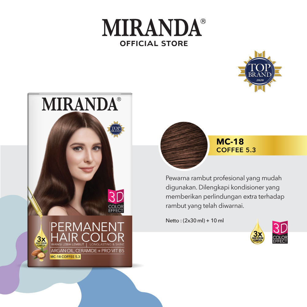 Miranda Hair Color (Cat Rambut Permanen) MC18 Coffee 30ml | Semir Warna Coklat Kopi