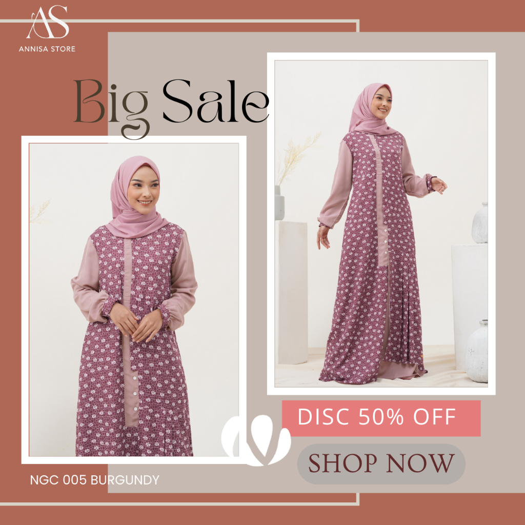 BAJU GAMIS BIG SALE AKHIR TAHUN DISC 50% NIBRAS NGC 05 BURGUNDY / BAJU GAMIS NIBRAS PROMO  NGC 005 B