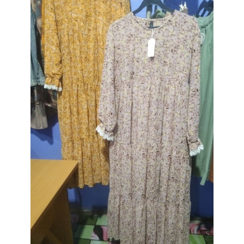 gamis ceruty/gamis wanita/gamis Ceruti motif/gamis motif bunga