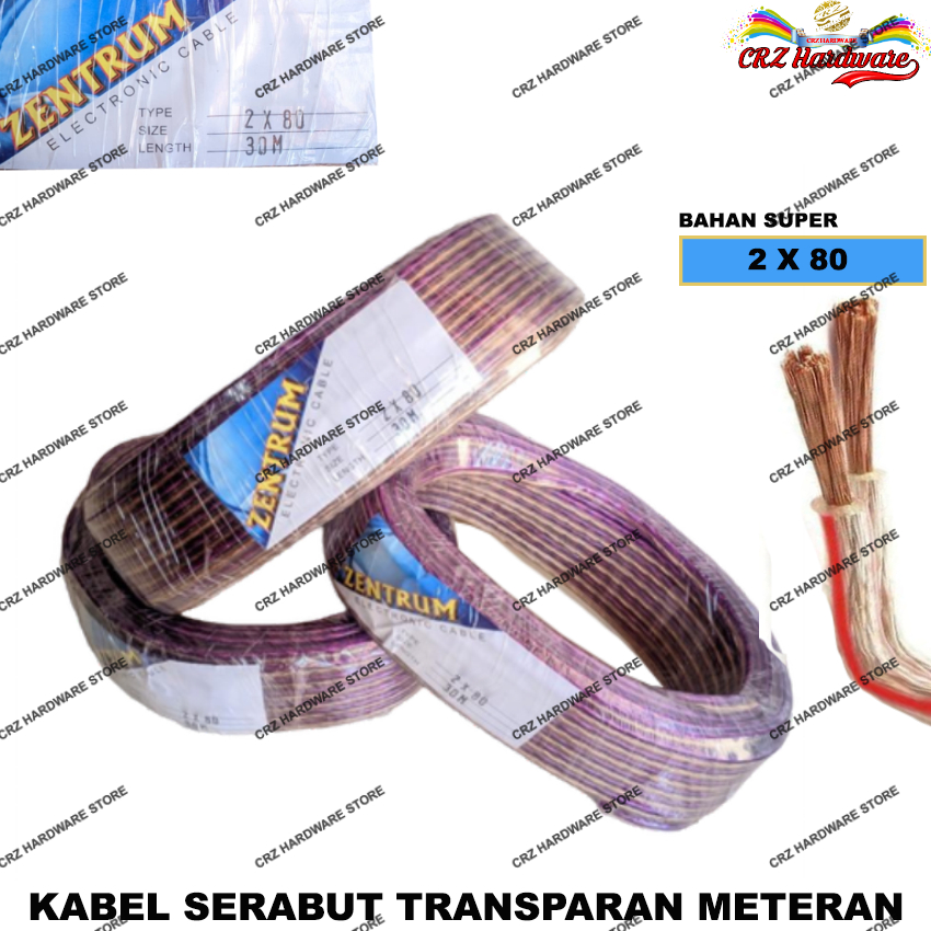 Kabel Listrik Serabut Transparan 2 x 80 Kabel Lampu Audio Bahan Super Jual Meteran