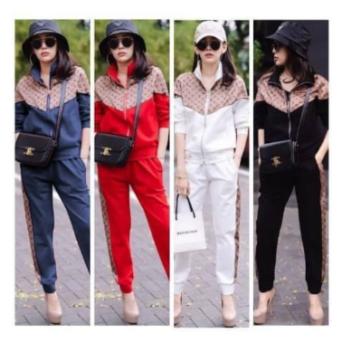 Unik Setelan Olahraga Wanita Jaket Sweater Celana Training Sepasang Set - Hitam Limited