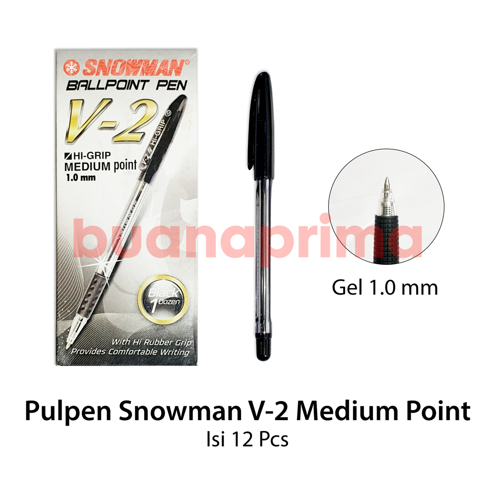 

Pen Snowman V-2 1.0 Hitam isi 12 pcs Pulpen Medium Point