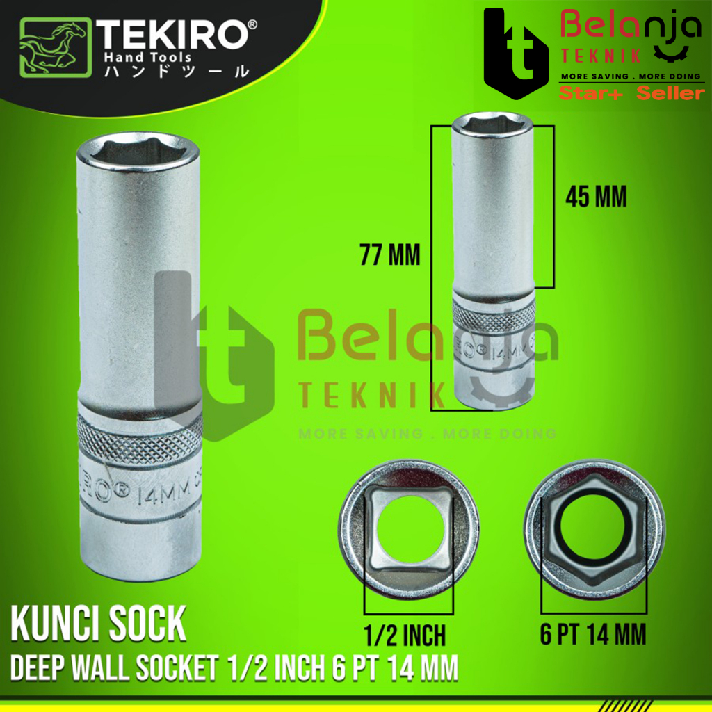 Tekiro Mata Kunci Shock 1/2" 14 mm Mata Deep Sok Panjang 12 Inch 14mm