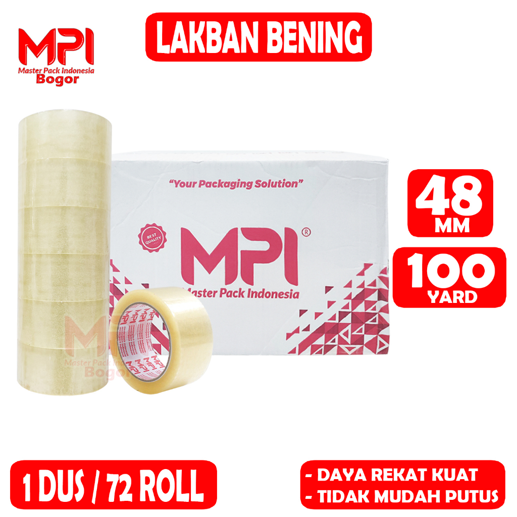 

1 DUS [ 72 ROLL ] Lakban Bening MPI 48 mm x 100 yard / Lakban Packing - Master Pack Indonesia