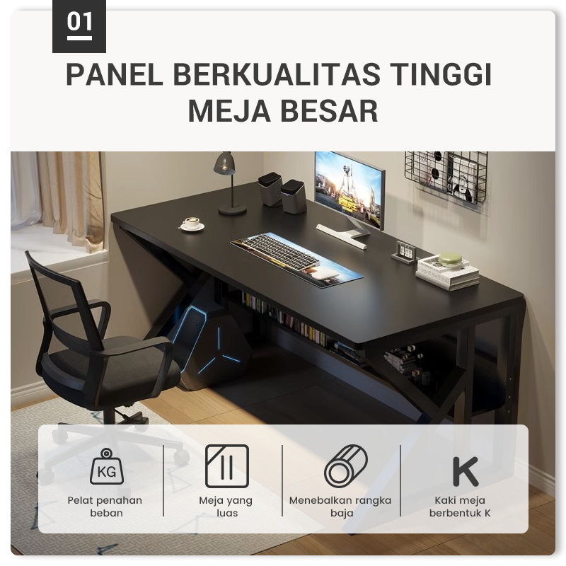 SAKULA Meja Komputer Dengan Partisi Hitam (A122a 120cm×60cm)-1