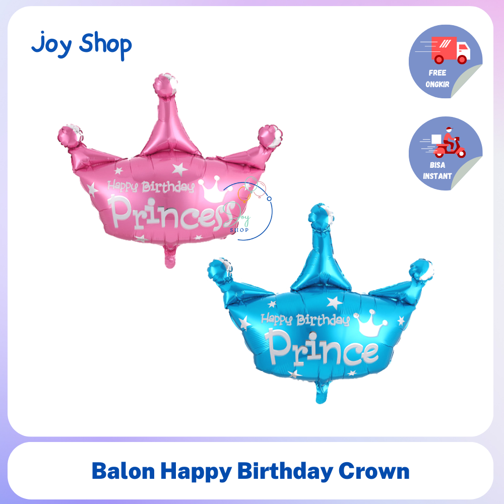 Balon Happy Birthday Crown Prince Biru Princess Pink Mahkota untuk di atas angka jumbo