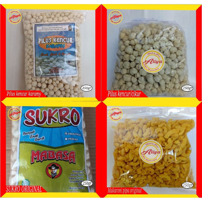 

TERMURAH SNACK CAMILAN PILUS kencur atau cikur DUA SARI / KARAMY / SUKRO KACANG ORIGINAL / Makaroni pipa BANTET MATANG ORIGINAL ( 250gr ). Enak asin gurih renyah cocok untuk camilan Baso aci, seblak dll