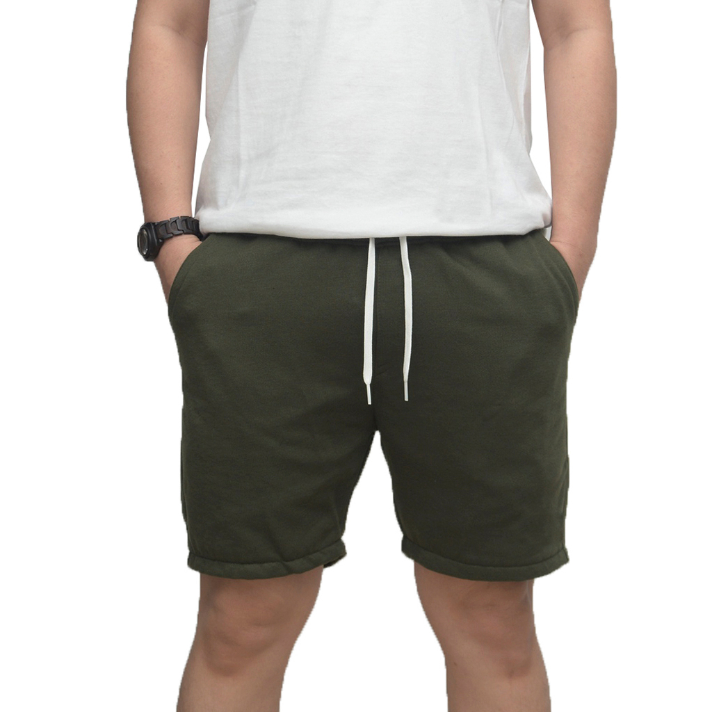 Spasmodic - Celana pendek Pria Wanita Boardshort Sweatpants Celana Casual Warna Hijau Army