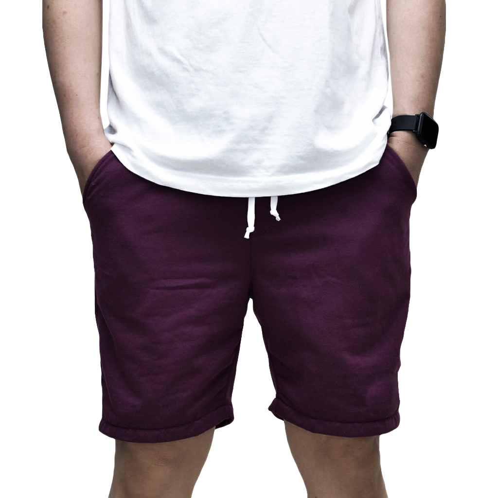 Spasmodic - Celana pendek Pria Wanita Boardshort Sweatpants Celana Casual Warna Ungu Tua