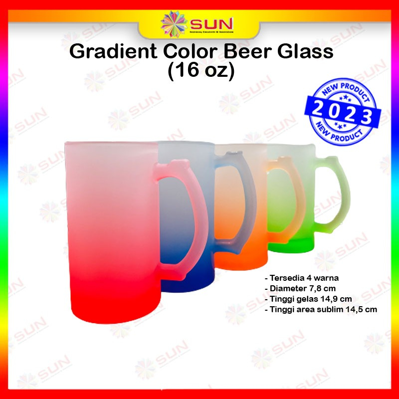 Gelas Bir POLOS Frost Gradient Warna Coating Sublim / Beer Mug Sublimation 16 Oz Eceran Minimal Pemb