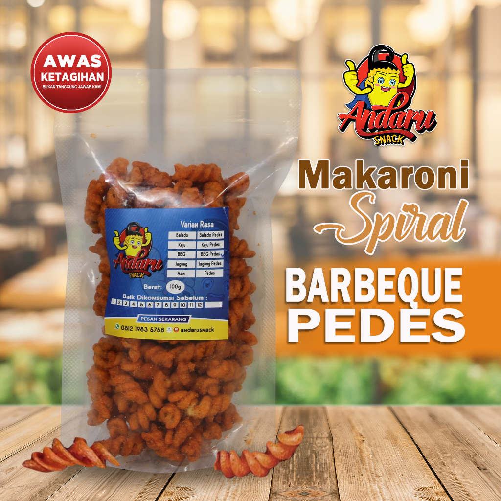 

Cemilan Nikmat Makaroni Spiral Andaru Snack Crispy Nikmat - Rasa Barbeque Pedes