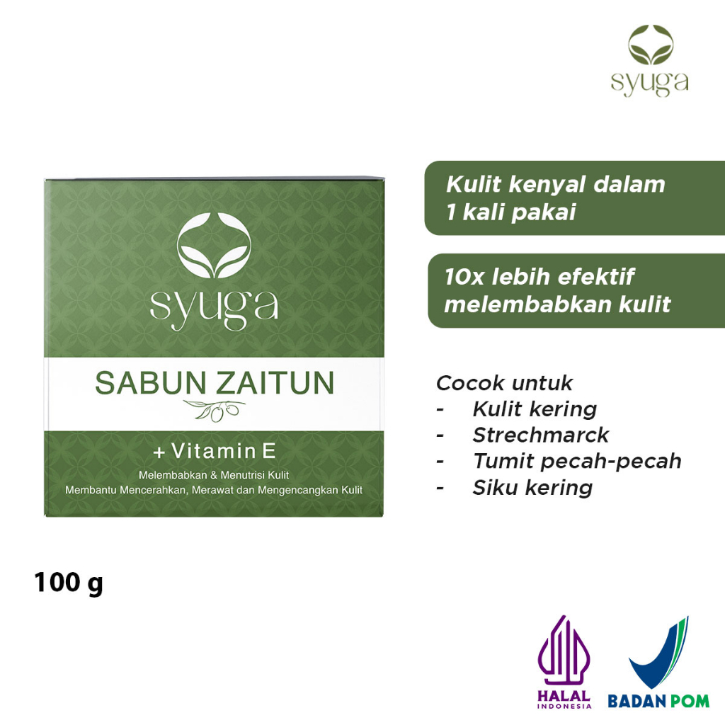 SYUGA Sabun Batang Zaitun + Vitamin E 100 GR - Bar Soap Mencerahkan Mengencangkan Melembabkan