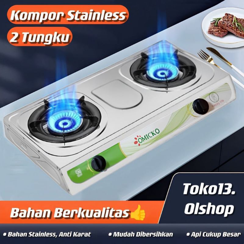 KOMPOR GAS 2 TUNGKU / KOMPOR GAS STAINLESS STEEL / KOMPOR STAINLESS ANTI KARAT