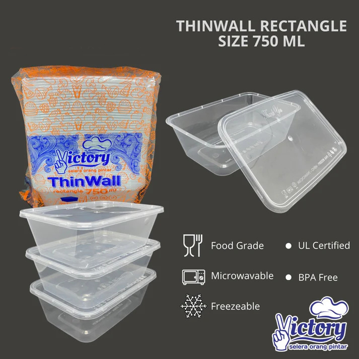 VICTORY Thinwall Rectangle 750ml Wadah Kotak Makan Plastik (25pcs/pack)