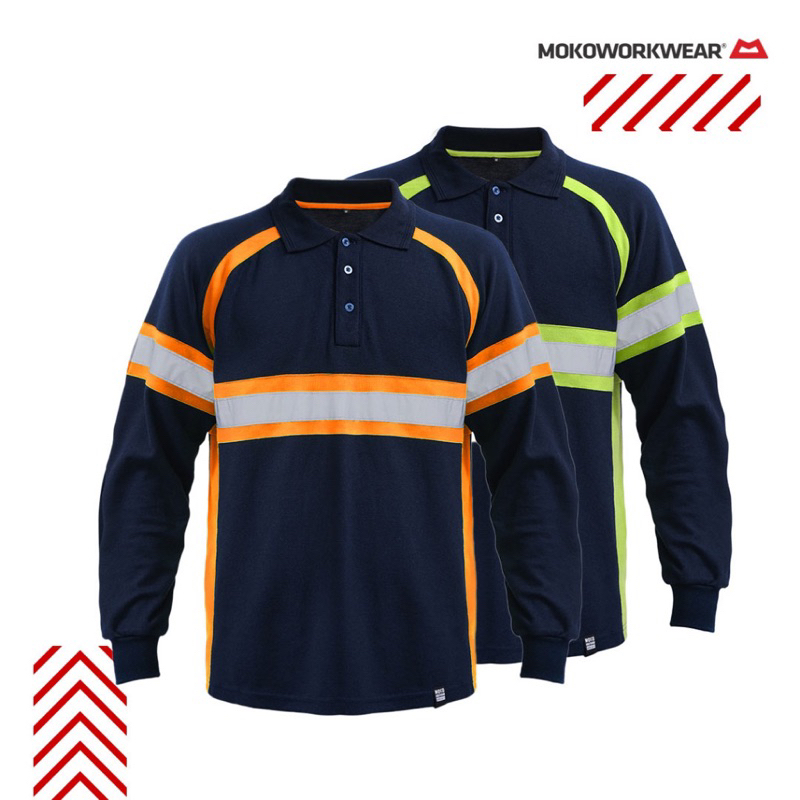 MokoWorkwear - Polo Safety Shirt Pria Kombinasi / Polo Shirt Orange Navy / Polo Lime Navy / Polo Red