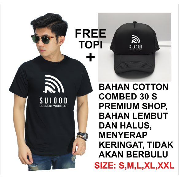 Kaos Sujood connect your self Free Topi trucker