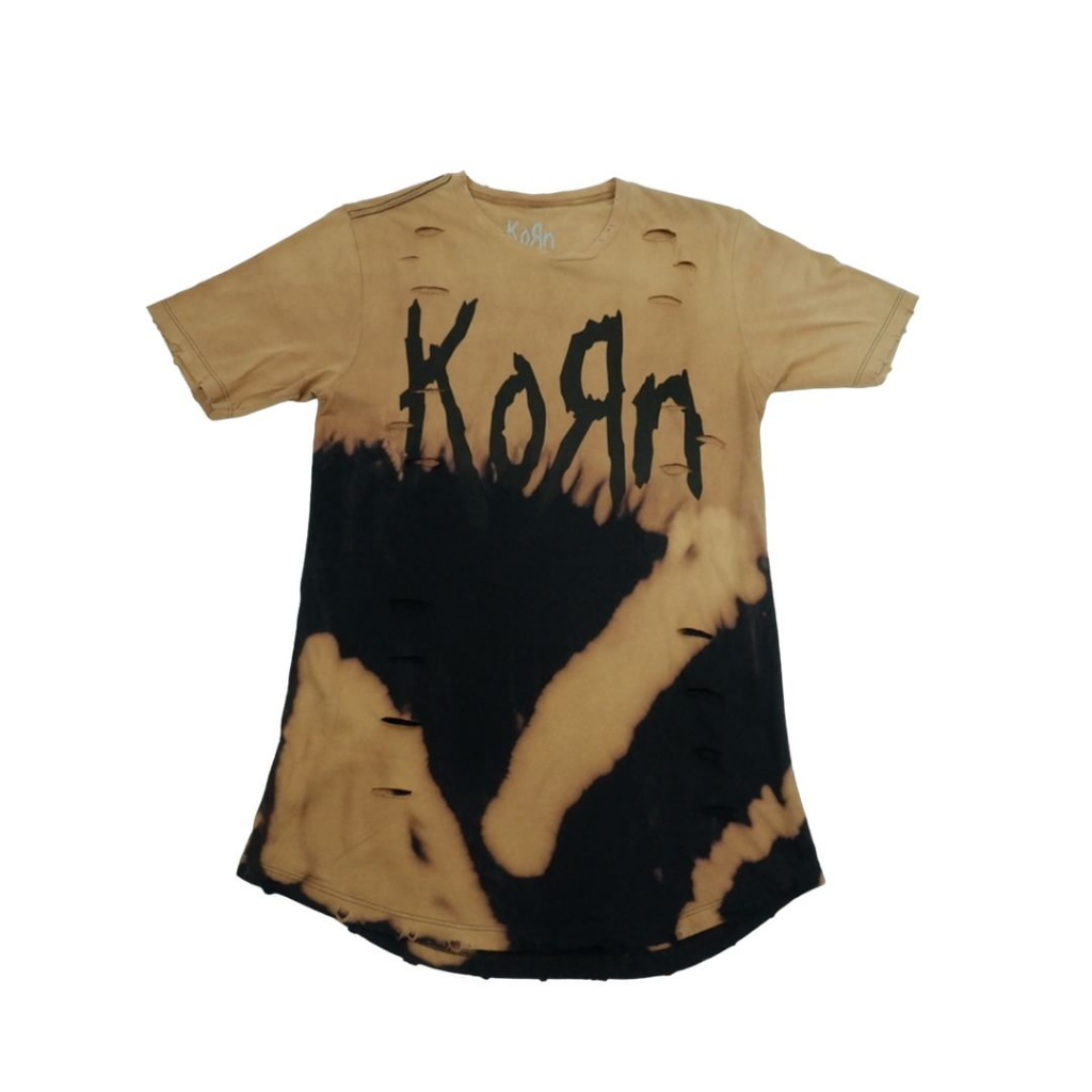 Kaos Band Korn Tie Dye Ripped Tshirt Brown