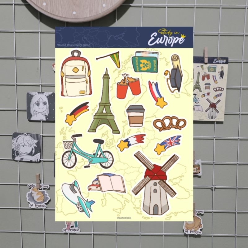 

[ Avtoreen ] Deco Sticker Sheet World Discovery - Study in Europe for Journaling | Vinyl Kulit Jeruk A6