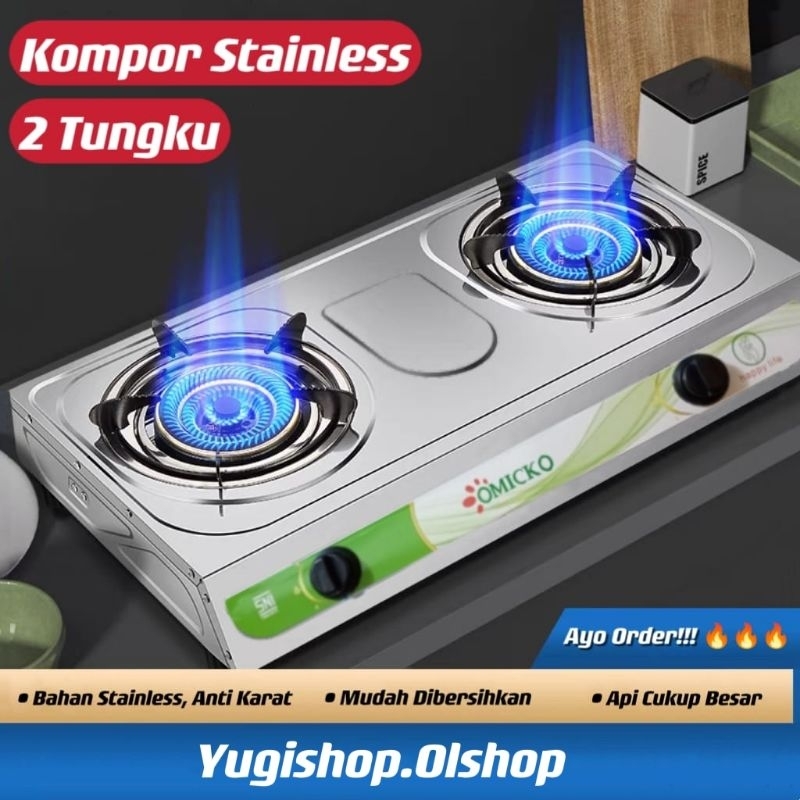 Kompor Gas 2 Tungku OMICKO / Kompor Gas Stainless Steel Anti Karat / Kompor Gas Omicko