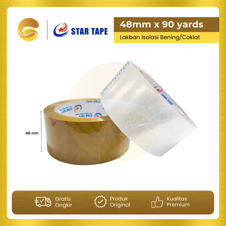 

STAR TAPE Lakban Isolasi Selotip Bening/Coklat Setara DAIMARU 48X90 (6 roll)