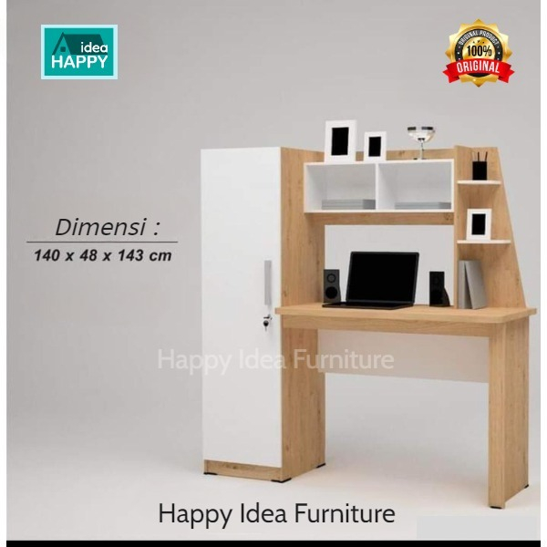 HAPPY IDEA - Meja Belajar JUMBO + Lemari Meja Tulis Minimalis Modern Meja Komputer Laptop Antares WS