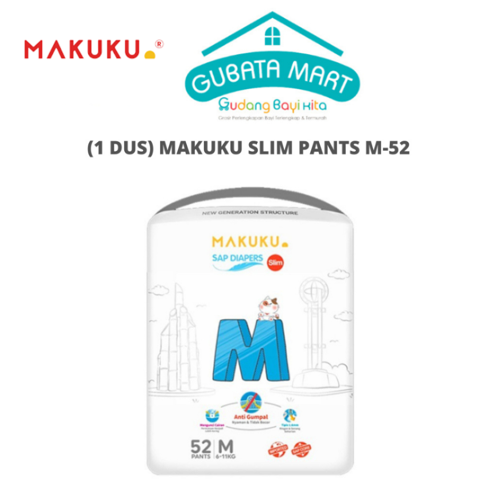 (1 Karton) MAKUKU SAP Diapers SLIM PANTS M-52