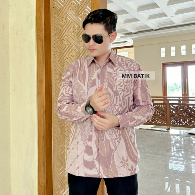 KEMEJA BATIK PRIA SLIM FIT WARNA SALEM [MM023]