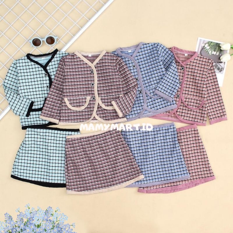 Setelan Rok Blazer Bahan Tweed Korean Lolly Set || Setelan Blazer dan Rok Anak Perempuan            
