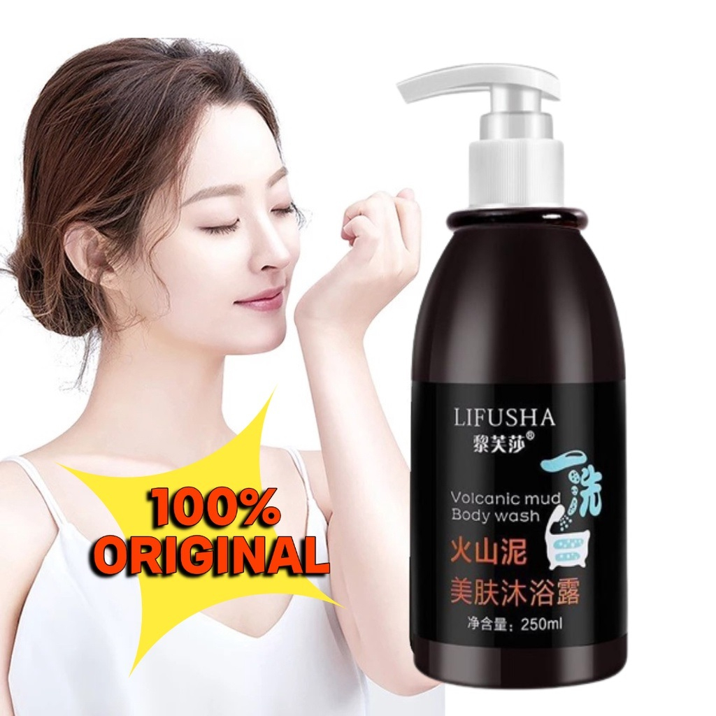 LIFUSHA Sabun Pemutih Badan Lumpur Vulkanik 250ml Whitening Body Wash Volcanic Mud / Zoomstar