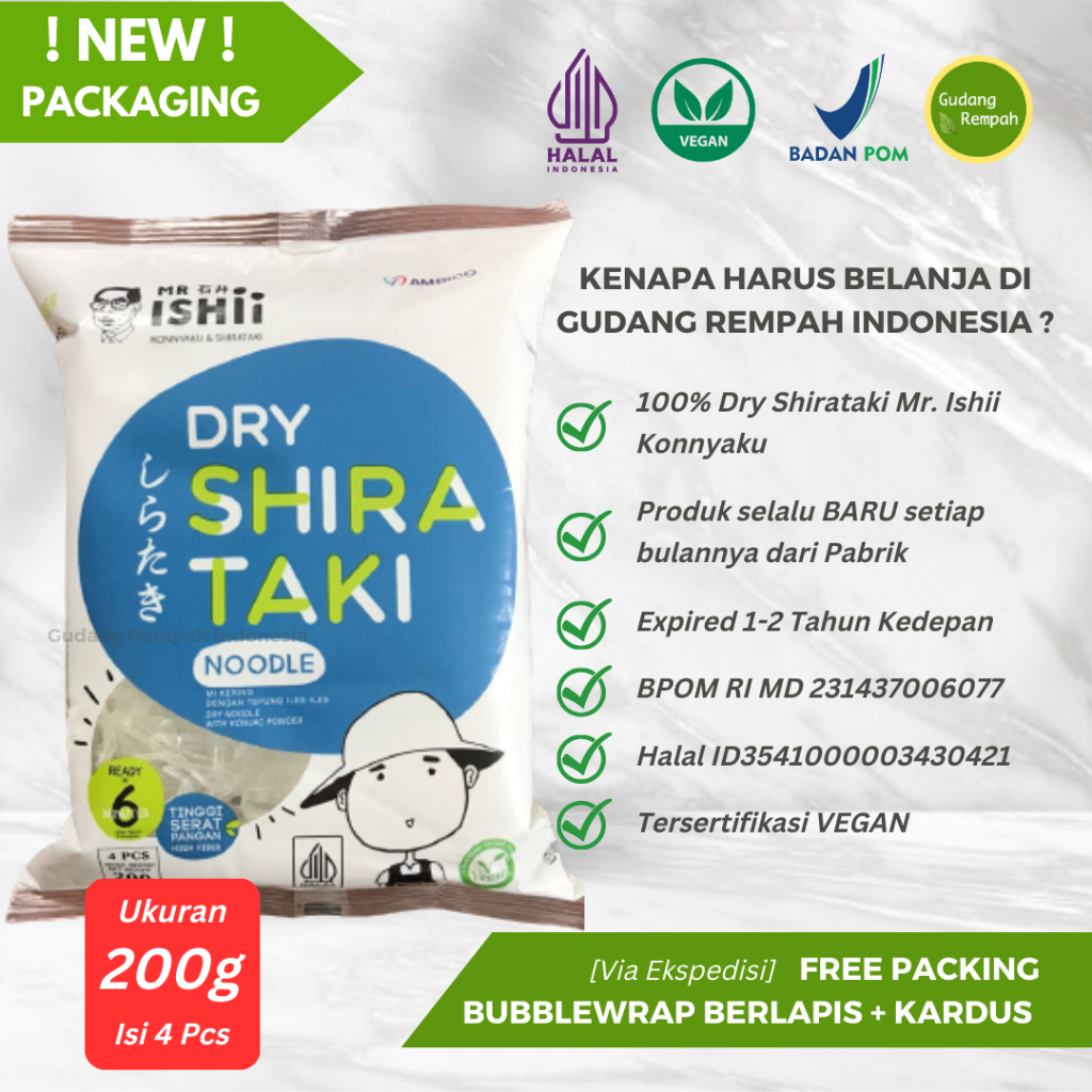 

[PROMO 3.3] Mr. Ishii Mie Shirataki Kering 200gr isi 4 pcs Dry Shirataki Noodle Vegan