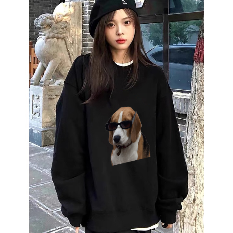 Sweater Lengan Panjang Anjing Dengan Kacamata Hitam Korean Casual/Sweater Crop/Baju Wanita/Switer Wa