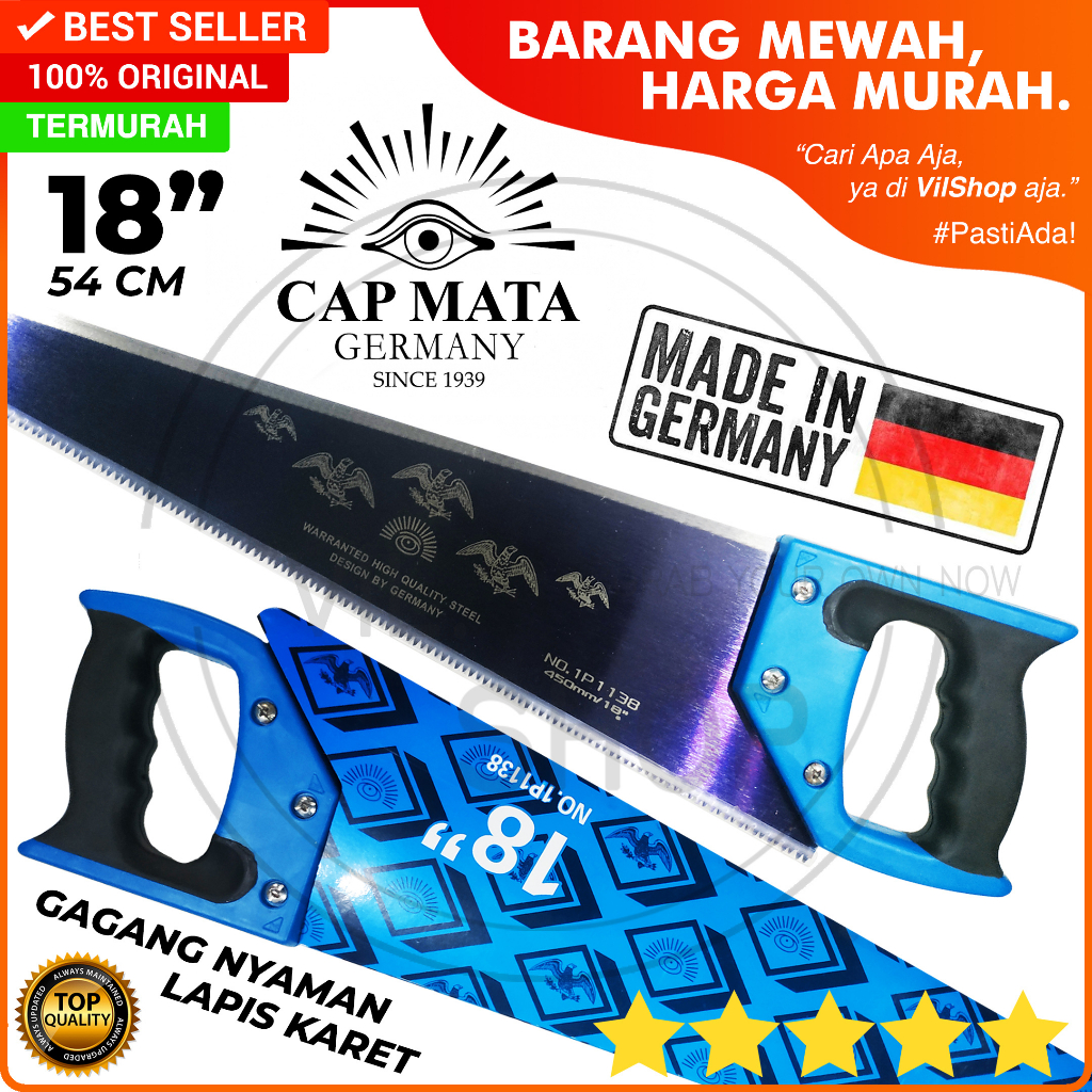 GERGAJI KAYU CAP MATA CARL SCHLIEPER ASLI JERMAN BAGUS 18" GERGAJI TANGAN GERMANY GAGANG KARET FIBER