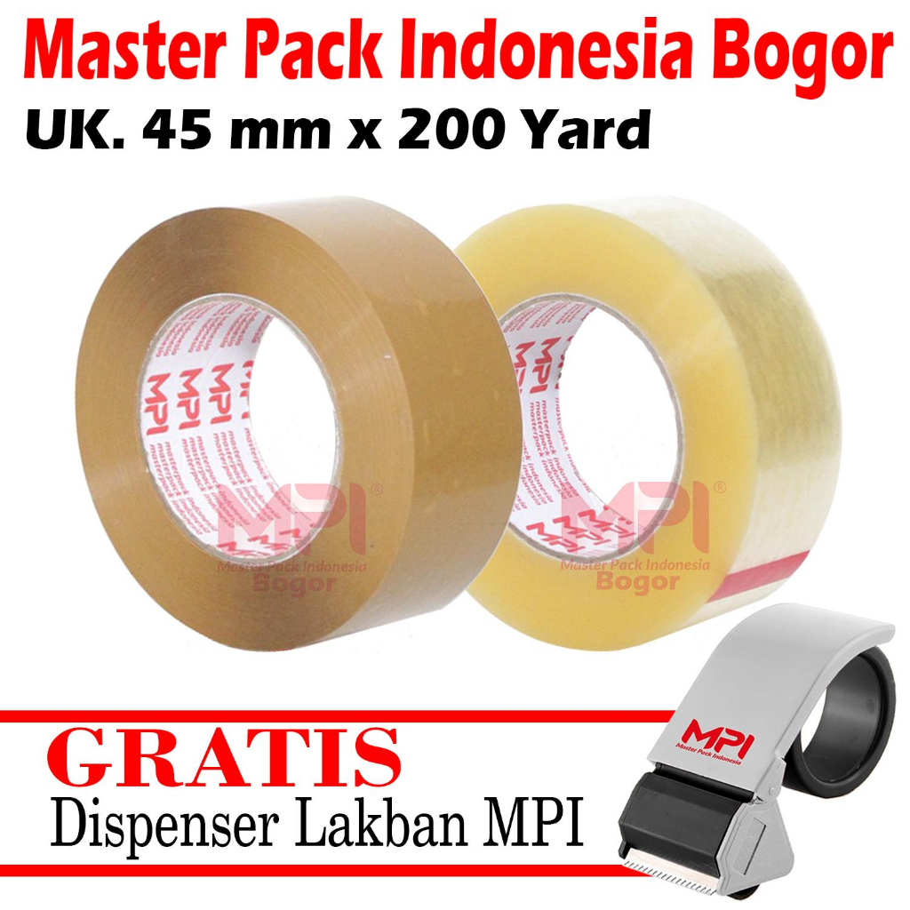 

[ GRATIS DISPENSER ] Lakban Bening & Lakban Coklat JUMBO MPI 45 mm x 200 yard / Lakban Untuk Packing - Master Pack Indonesia Bogor