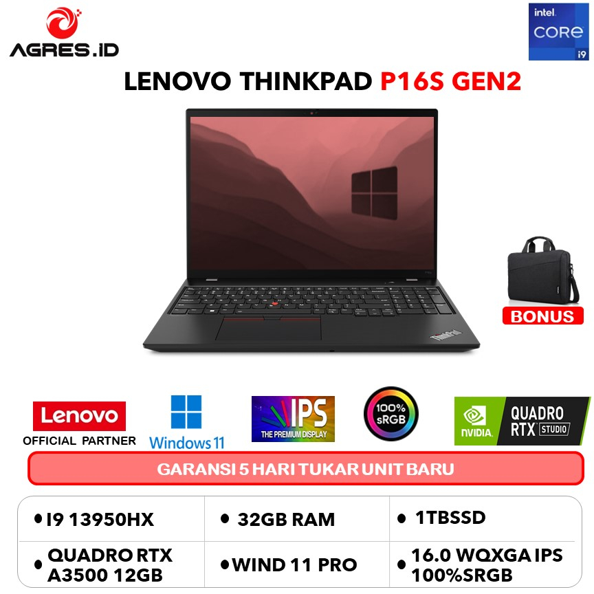 LENOVO THINKPAD P16 GEN2 WORKSTATION I9 13950HX QUADRO RTX A3500 12GB/ 32GB 1TB W11PRO 16.0WQXGA IPS