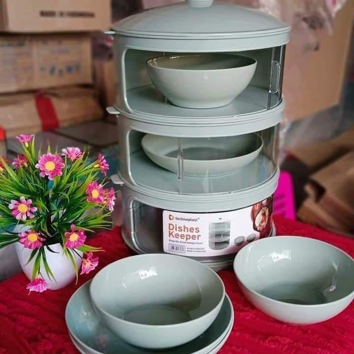 Tudung Saji Modern Susun 3 bonus Mangkok dan Piring