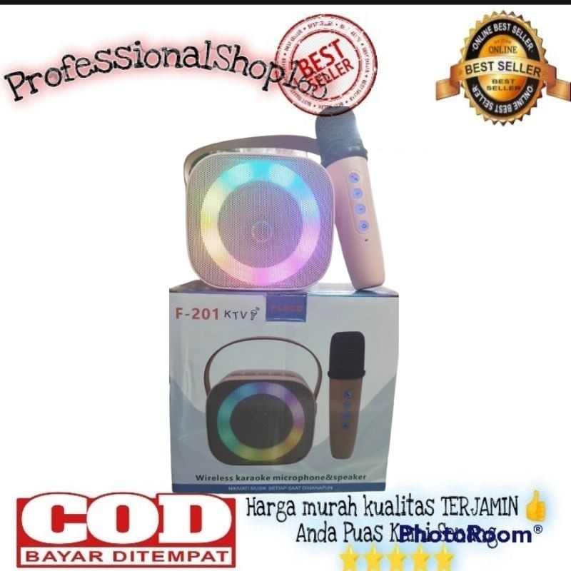 PS - Speaker Bluetooth Mini Fleco F-201 KTV Free Microphone Wireless Karaoke Music Box Multifungsi A
