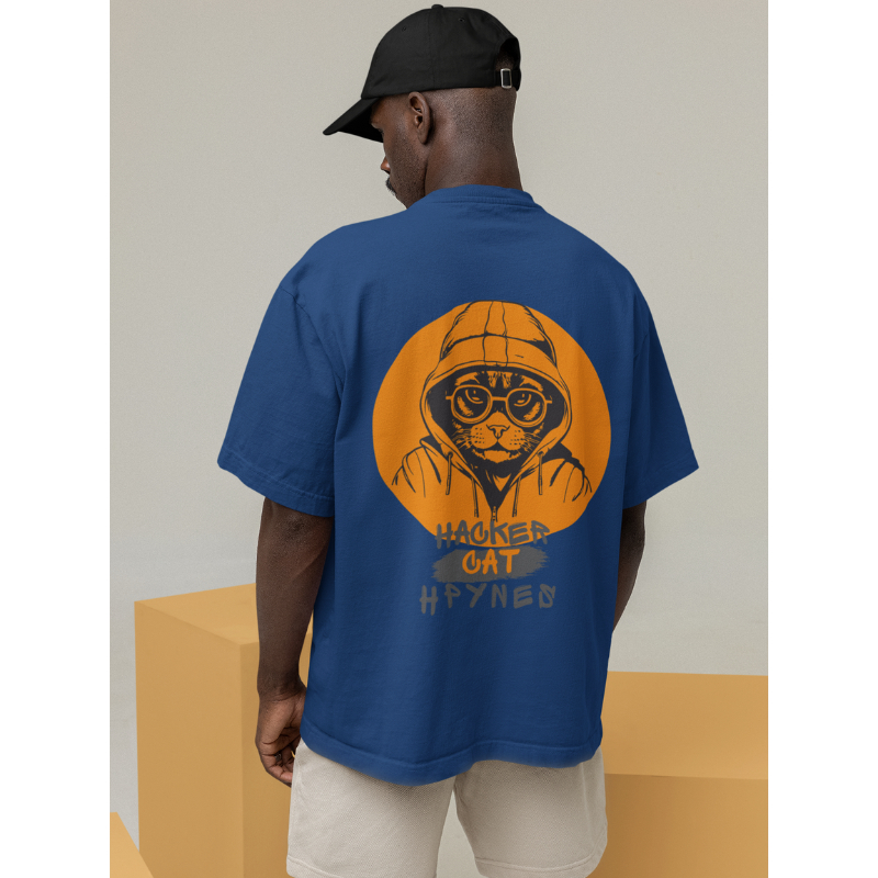 HPYNES Hacker Cat Kaos Oversized Pria Lengan Pendek