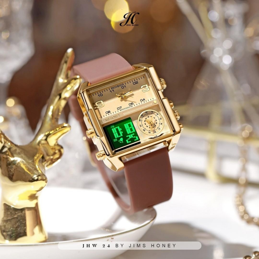 Jam JHW 24 Jims Honey Ori Jam Tangan Unisex Wanita Pria Kulit Waterproof Multifungsi Three Time Zone