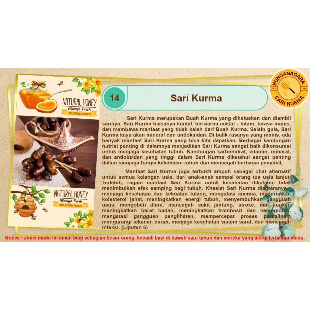 

SARI KURMA ASLI TIMUR TENGAH 300 ML BUNGANAGARA PURE HONEY