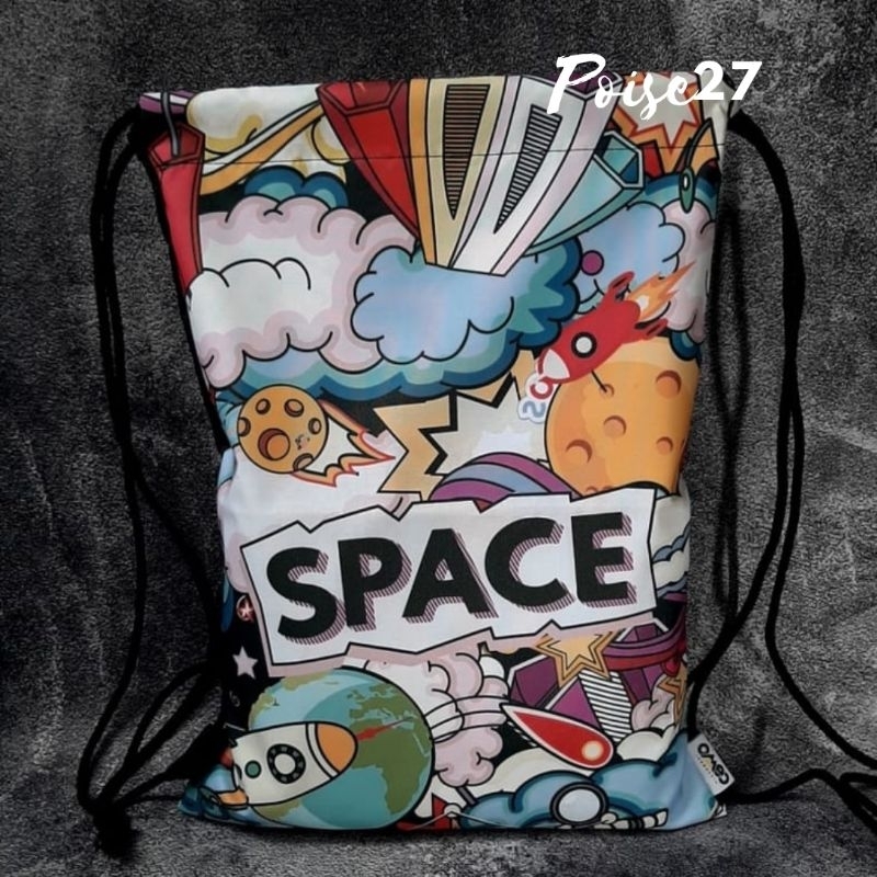 Tas Serut Ransel Colorful | Tas Baju Olahraga Sport | Tas Sekolah Backpack Waterproof SPACE