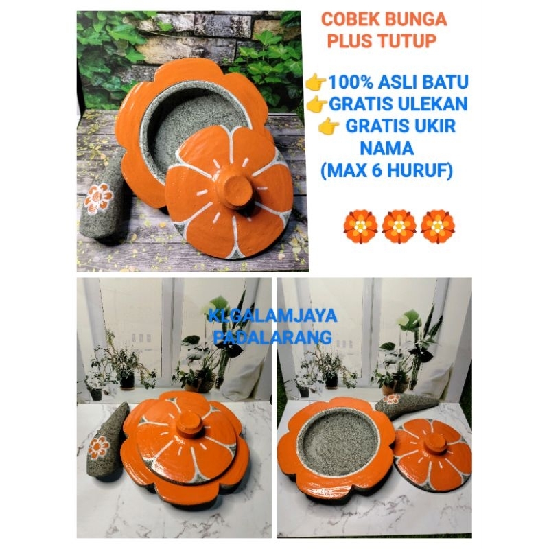 cobek asli batu bunga plus Ulekan dan tutup