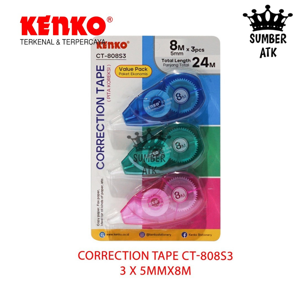 

Correction Tape Pita Koreksi KENKO CT-808S3 Value Pack 8 M x 5 mm