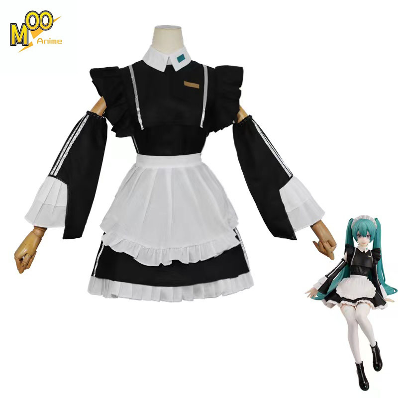 Hatsune Miku cosplay costume Miku maid Black and white short sleeved dress miku cosplay maid